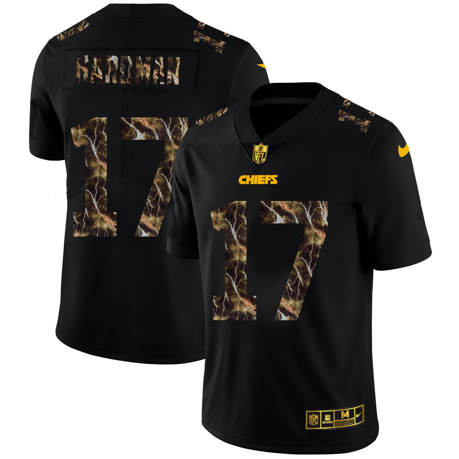 2020 Kansas City Chiefs #17 Mecole Hardman Men Black Nike Flocked Lightning Vapor Limited NFL Jersey
